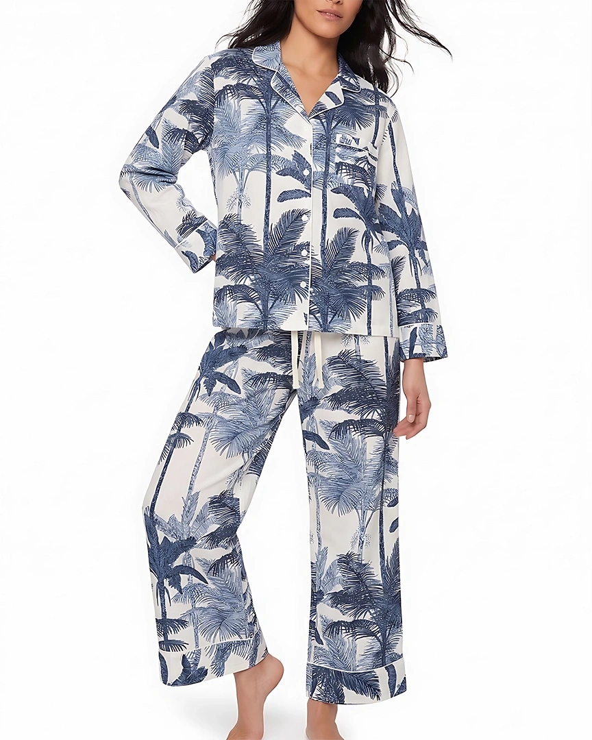 PJ12-a Midnight Palm Botanical Long Pajama Set