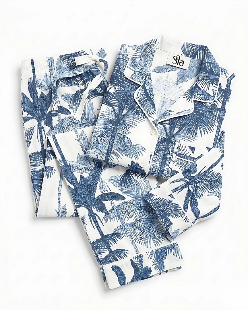 PJ12 Midnight Palm Botanical Long Pajama Set