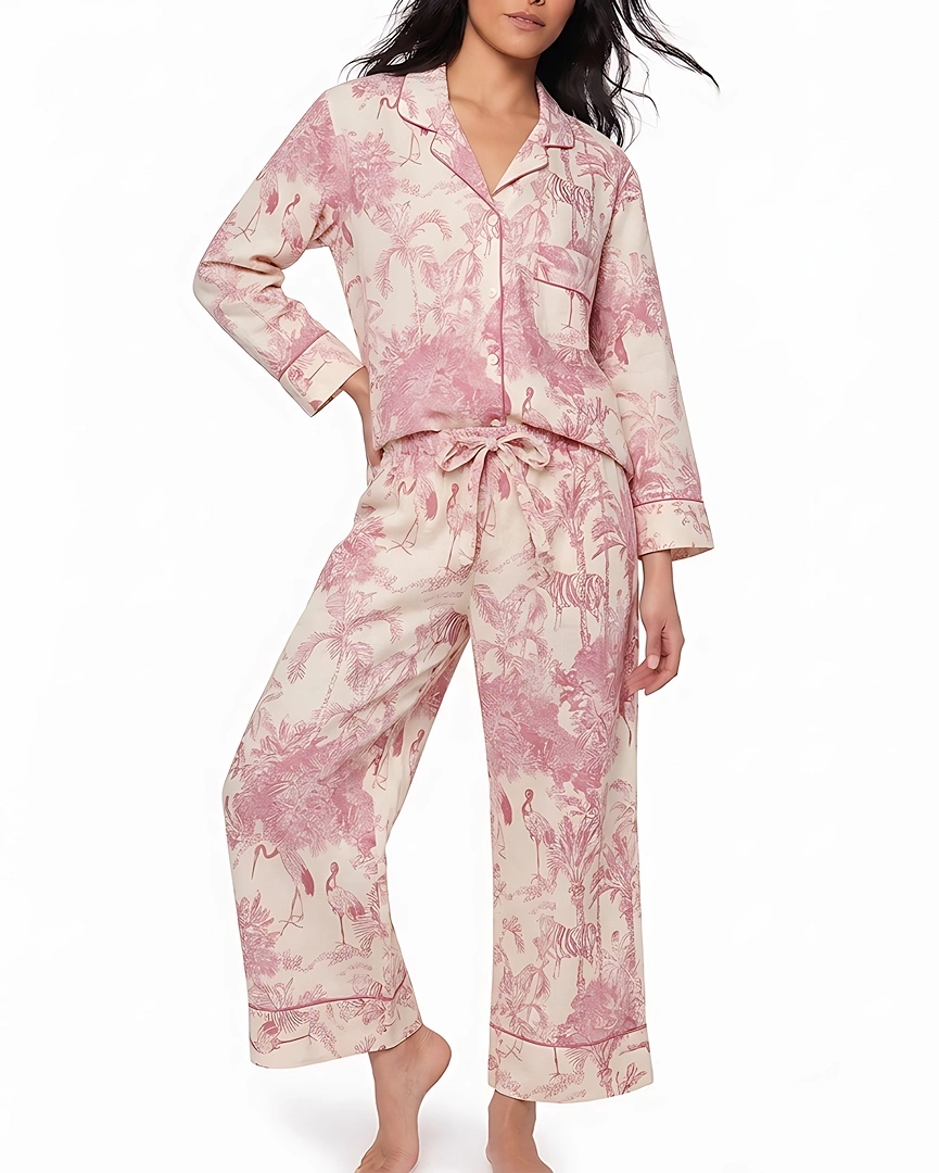 PJ13-a Rose Quartz Safari Toile Long Pajama Set