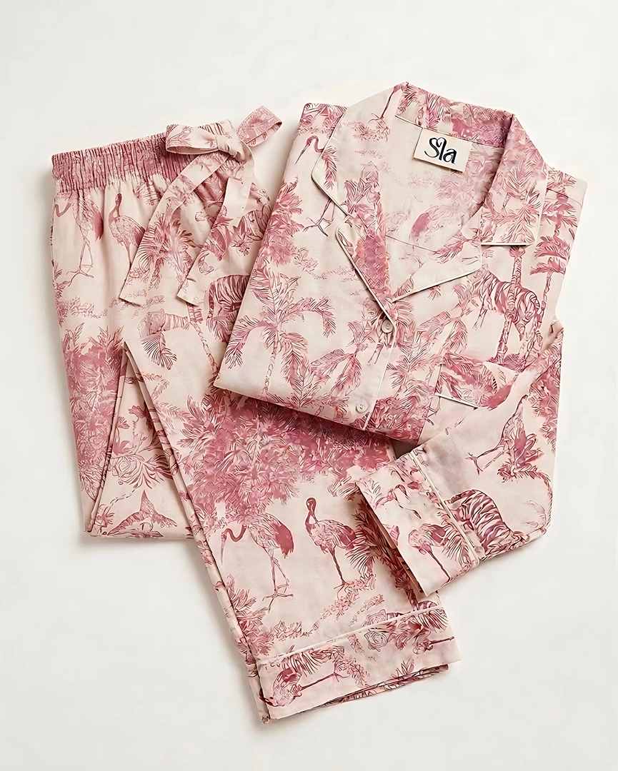 PJ13 Rose Quartz Safari Toile Long Pajama Set