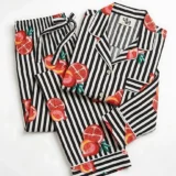 Pomegranate & Onyx Stripe Long Pajama Set
