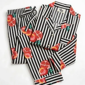 Pomegranate & Onyx Stripe Long Pajama Set