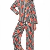 Pomegranate & Onyx Stripe Long Pajama Set