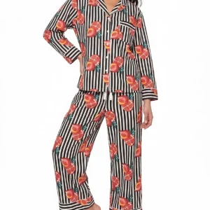 Pomegranate & Onyx Stripe Long Pajama Set