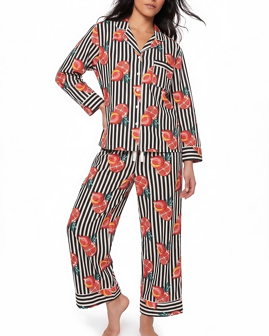 PJ14-a Pomegranate & Onyx Stripe Long Pajama Set