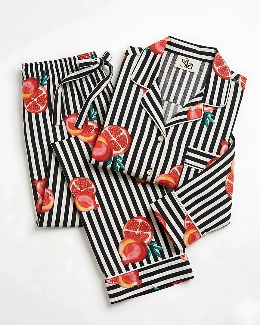 PJ14 Pomegranate & Onyx Stripe Long Pajama Set