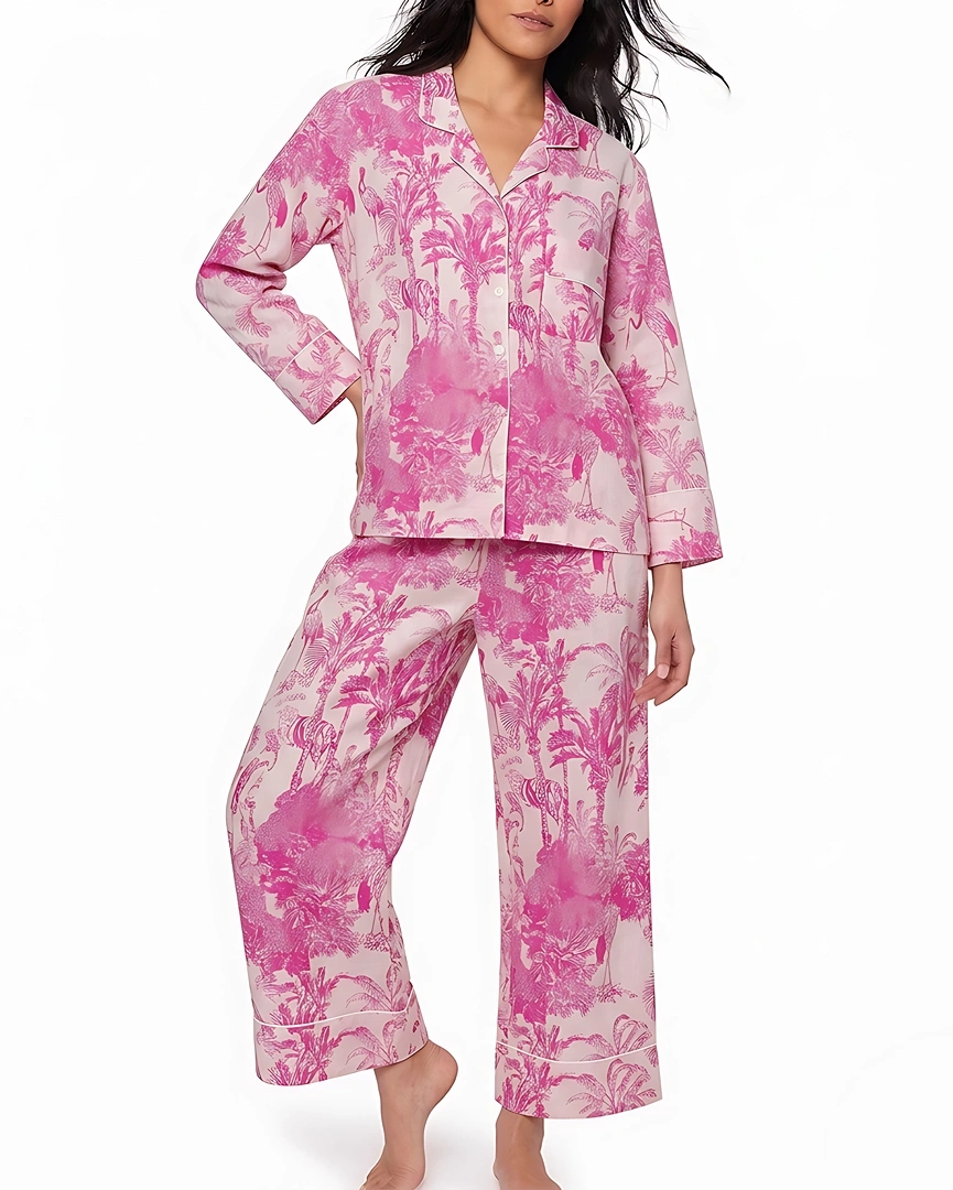 PJ15-a Magenta Safari Toile Long Pajama Set