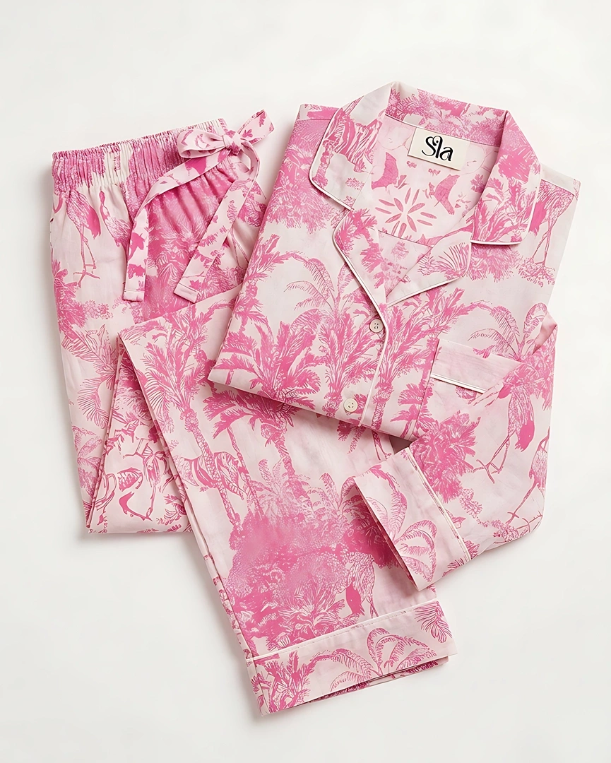PJ15 Magenta Safari Toile Long Pajama Set