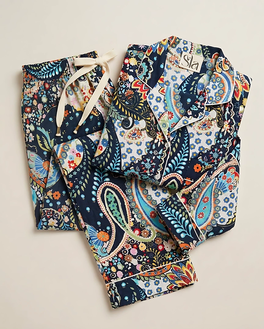 PJ17 Midnight Jewel Paisley Long Pajama Set