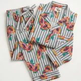 Papaya Stripe Tailored Long Pajama Set