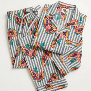 Papaya Stripe Tailored Long Pajama Set