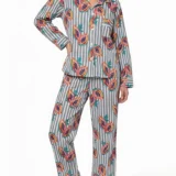 Papaya Stripe Tailored Long Pajama Set