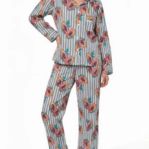 Papaya Stripe Tailored Long Pajama Set