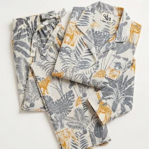 Safari Menagerie Ochre Long Pajama Set
