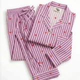 Plum Heart & Stripe Tailored Long Pajama Set