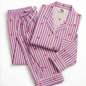 Plum Heart & Stripe Tailored Long Pajama Set