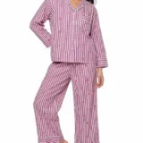 Plum Heart & Stripe Tailored Long Pajama Set