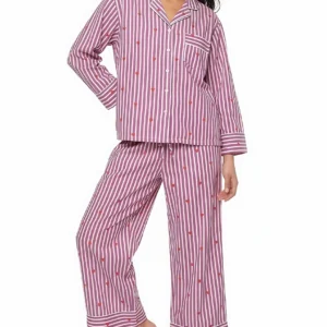 Plum Heart & Stripe Tailored Long Pajama Set