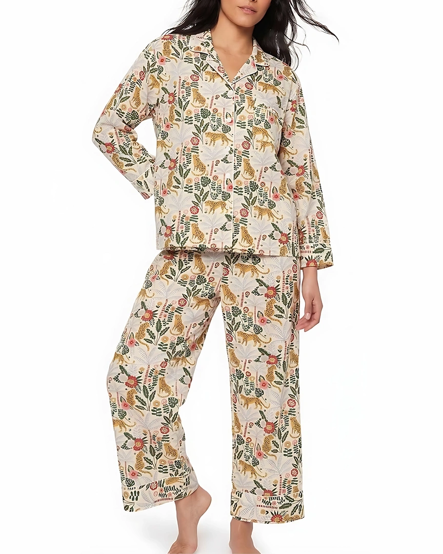 PJ5-a Jungle Leopard Botanical Long Pajama Set