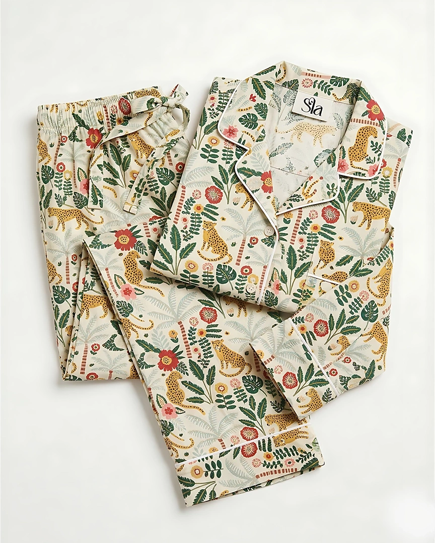PJ5 Jungle Leopard Botanical Long Pajama Set