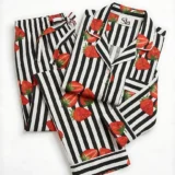Strawberry & Monochrome Stripe Long Pajama Set