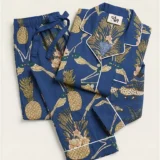 Pineapple & Songbird Indigo Long Pajama Set