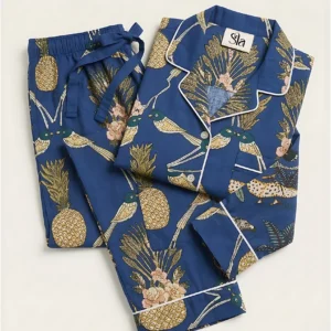Pineapple & Songbird Indigo Long Pajama Set