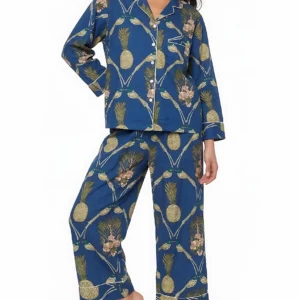 Pineapple & Songbird Indigo Long Pajama Set