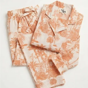 Sunset Palm Toile Long Pajama Set