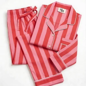 Pink & Red Candy Stripe Long Pajama Set