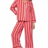 Pink & Red Candy Stripe Long Pajama Set