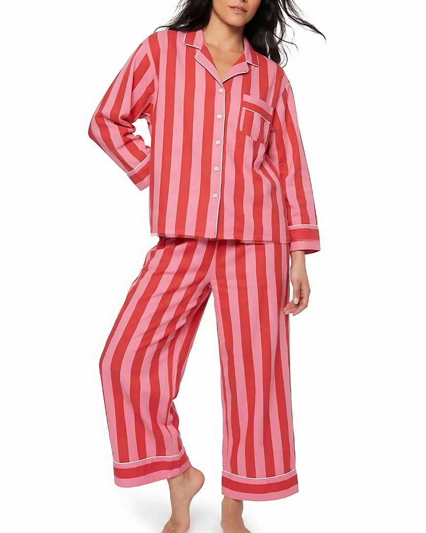 PJ9-a Pink & Red Candy Stripe Long Pajama Set