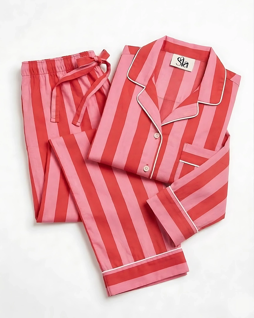 PJ9 Pink & Red Candy Stripe Long Pajama Set