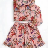 Paradise Aviary Ruffled Shortie Pajama Set – Dusty Rose & Tropical Birds