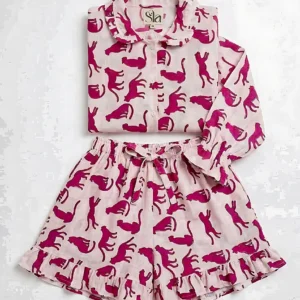 Pink Panther Ruffled Shortie Pajama Set – Blush & Fuchsia