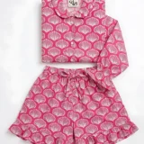 Scalloped Shell Ruffled Shortie Pajama Set – Magenta & Cream