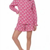 Scalloped Shell Ruffled Shortie Pajama Set – Magenta & Cream