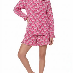 Scalloped Shell Ruffled Shortie Pajama Set – Magenta & Cream