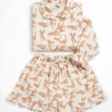 Golden Cheetah Ruffled Shortie Pajama Set – Cream & Caramel