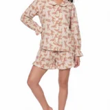 Golden Cheetah Ruffled Shortie Pajama Set – Cream & Caramel
