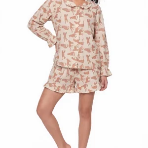 Golden Cheetah Ruffled Shortie Pajama Set – Cream & Caramel