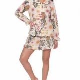 Desert Bloom Ruffled Shortie Pajama Set – Cream with Protea & Sunbursts