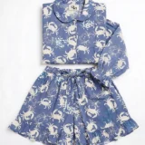 Coastal Crustacean Ruffled Shortie Pajama Set – Dusty Blue & White Crabs