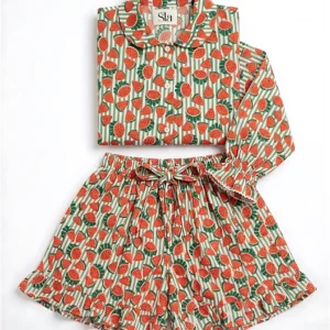 Strawberry Stripe Ruffled Shortie Pajama Set – Sage & Crimson