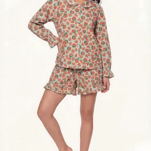 Strawberry Stripe Ruffled Shortie Pajama Set – Sage & Crimson